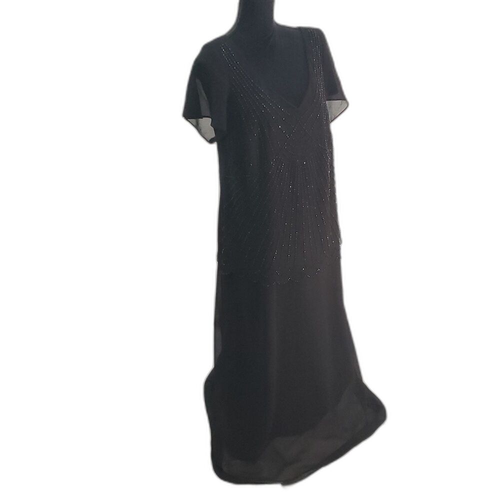S. L. Fashions Black Semi Formal Evening Beaded Chiffon Dress Size 16W